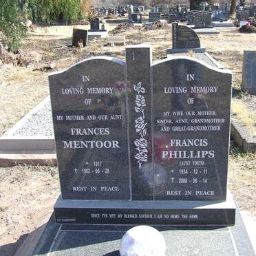 MENTOOR Frances 1917-1982 &amp; PHILLIPS Francis 1934-2008