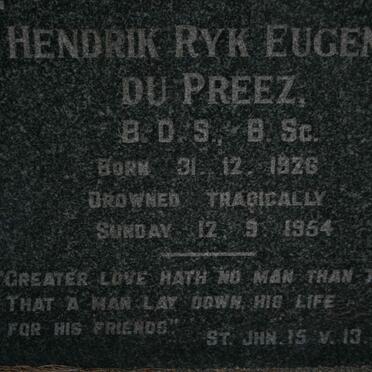 PREEZ Hendrik Ryk Eugene, du 1926-1954