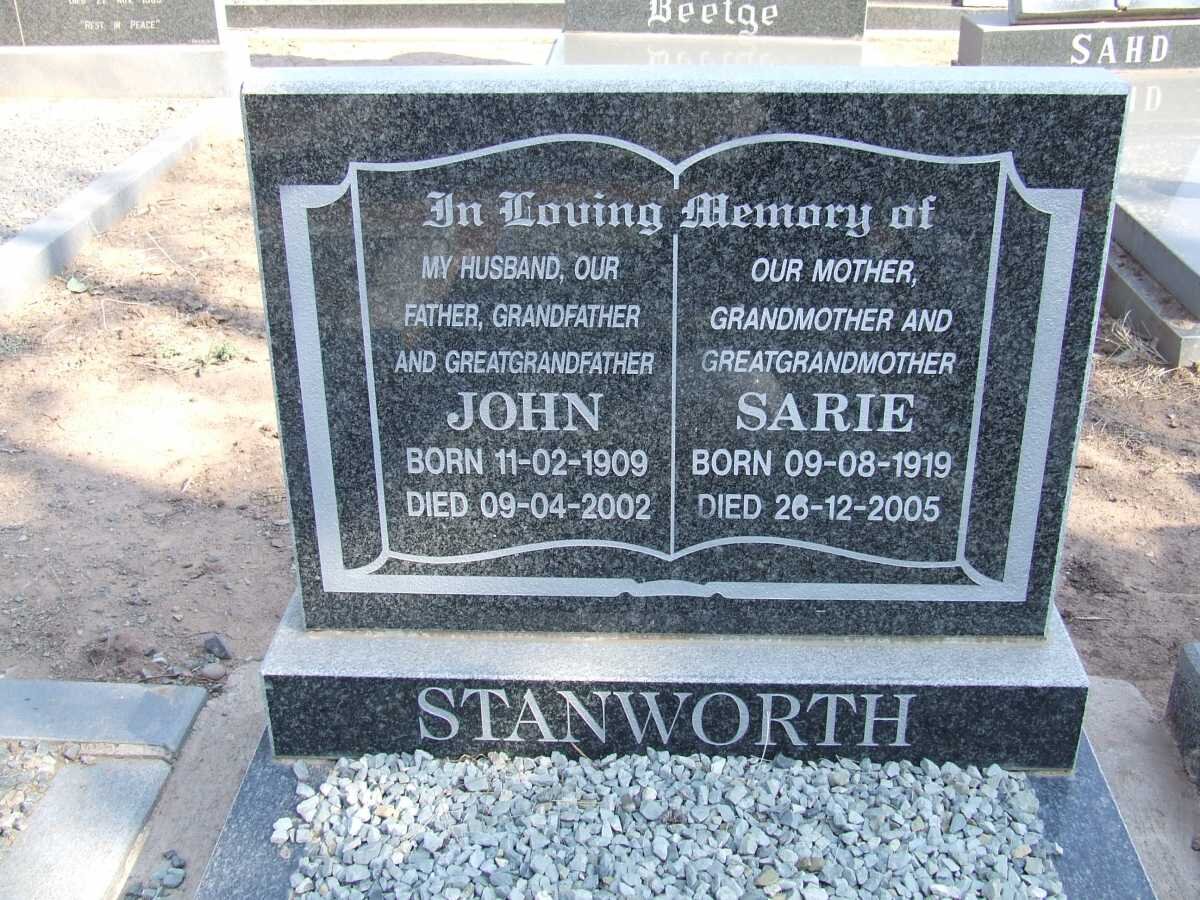 STANWORTH John 1909-2002 &amp; Sarie 1919-2005