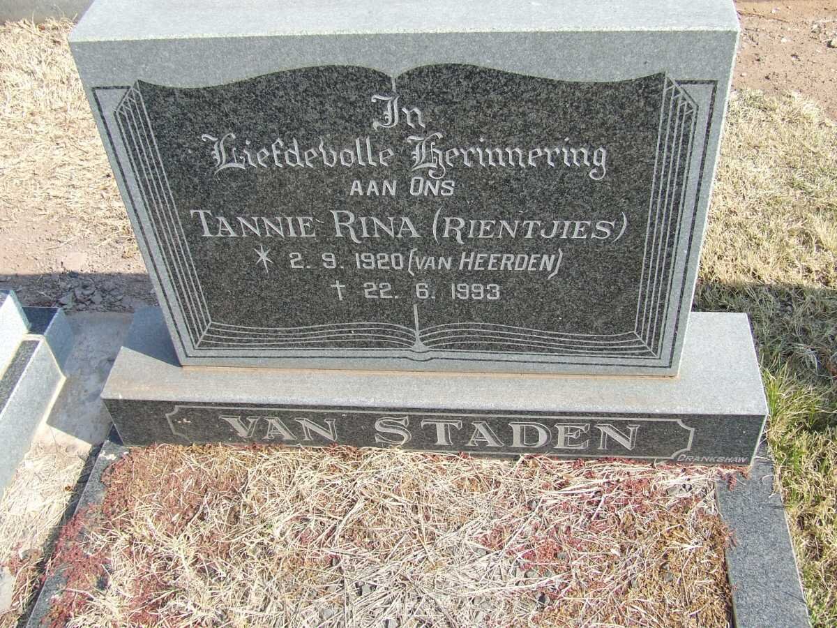 STADEN Rina, van nee VAN HEERDEN 1920-1993