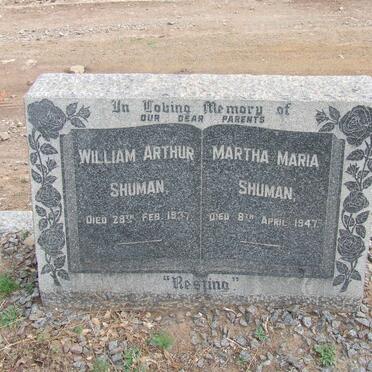 SHUMAN William Arthur -1937 &amp; Martha Maria -1947