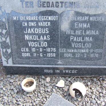 VOSLOO Jakobus Nikolaas 1875-1958 &amp; Emma Wilhelmina Paulina VAN ALTENA 1880-1978