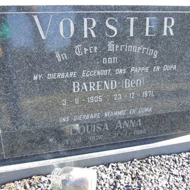 VORSTER Barend 1905-1971 &amp; Louisa Anna 1926-1985
