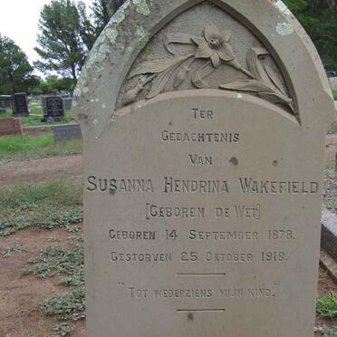 WAKEFIELD Susanna Hendrina nee DE WET 1878-1918