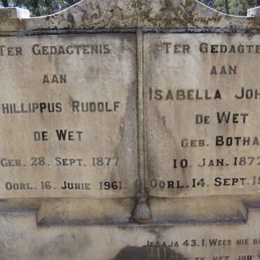 WET Phillippus Rudolf, de 1877-1961 &amp; Isabella Johanna BOTHA 1877-1936