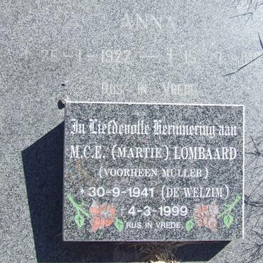 LOMBAARD M.C.E. formerly MULLER nee DE WELZIM 1941-1999