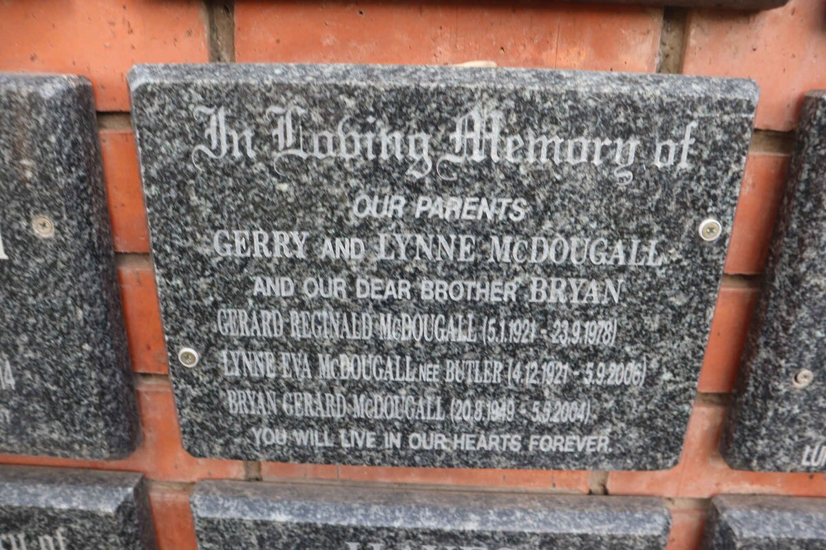 MCDOUGALL Gerard Reginald 1921-1978 & Lynne Eva BUTLER 1921-2006 :: MCDOUGALL Bryan Gerard 1949-2004