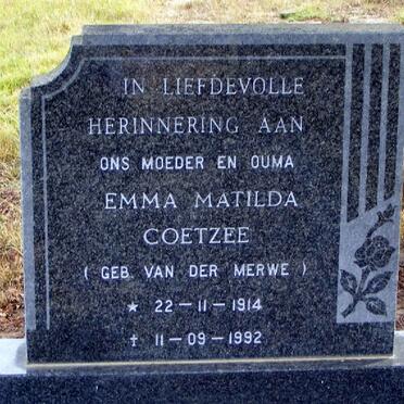 COETZEE Emma Matilda nee VAN DER MERWE 1914-1992