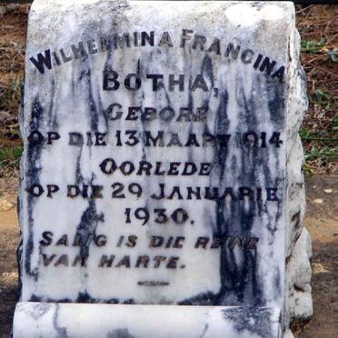 BOTHA Wilhelmina Francina 1914-1930