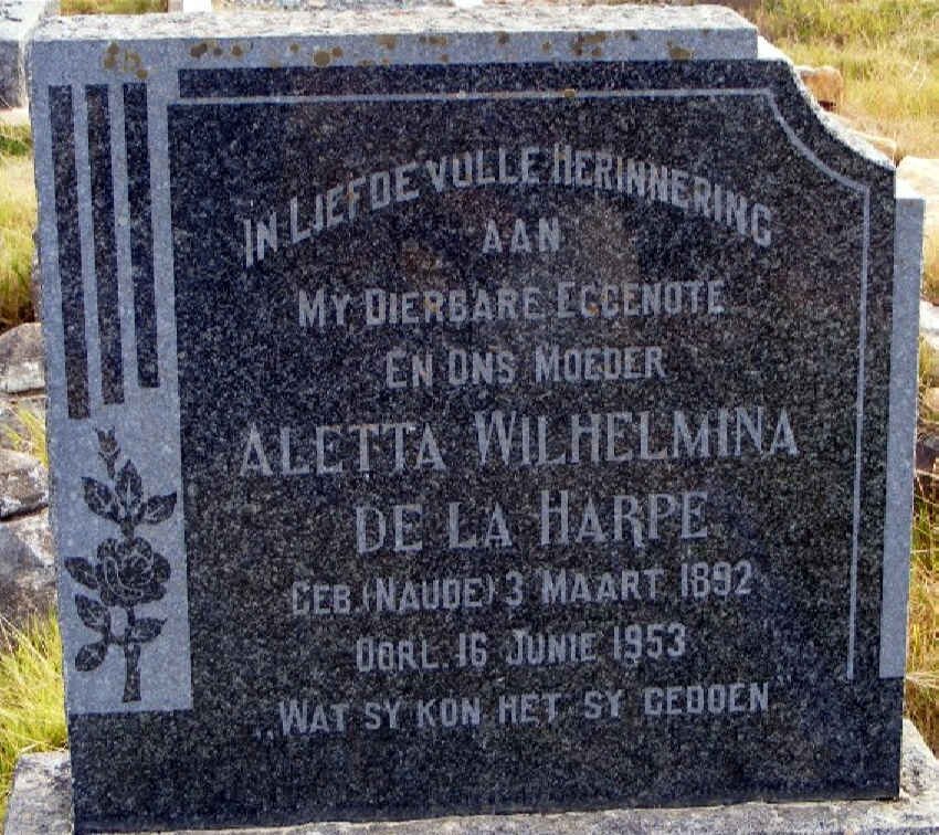 HARPE Aletta Wilhelmina, de la nee NAUDE 1892-1953