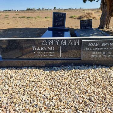 SNYMAN Barend 1926-1996 &amp; Joan JANSE VAN VUUREN 1931-2019