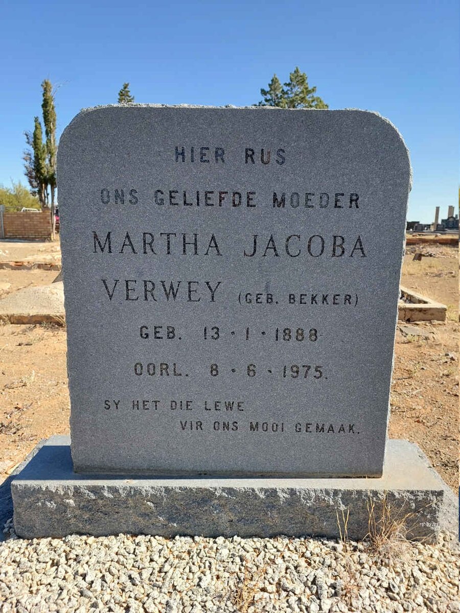 VERWEY Martha Jacoba nee BEKKER 1888-1975