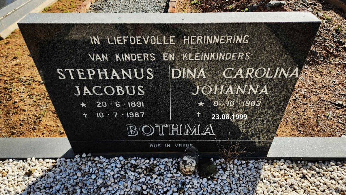 BOTHMA Stephanus Jacobus 1891-1987 & Dina Carolina Johanna 1903-
