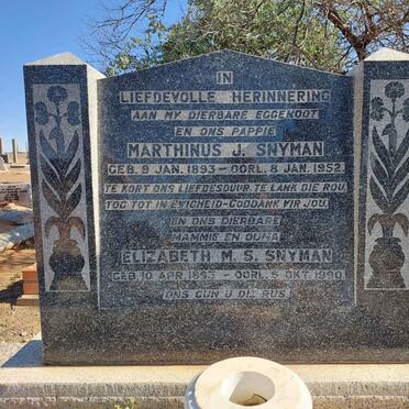 SNYMAN Marthinus J. 1893-1952 &amp; Elizabeth M.S. 1893-1990