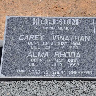 HOBSON Carey Jonathan 1894-1990 &amp; Alma Rhoda 1990-1997