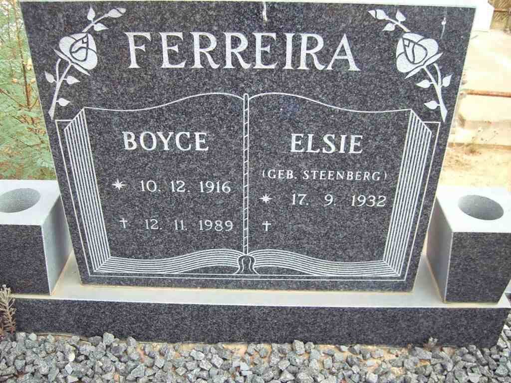 FERREIRA Boyce 1916-1989 &amp; Elsie STEENBERG 1932-