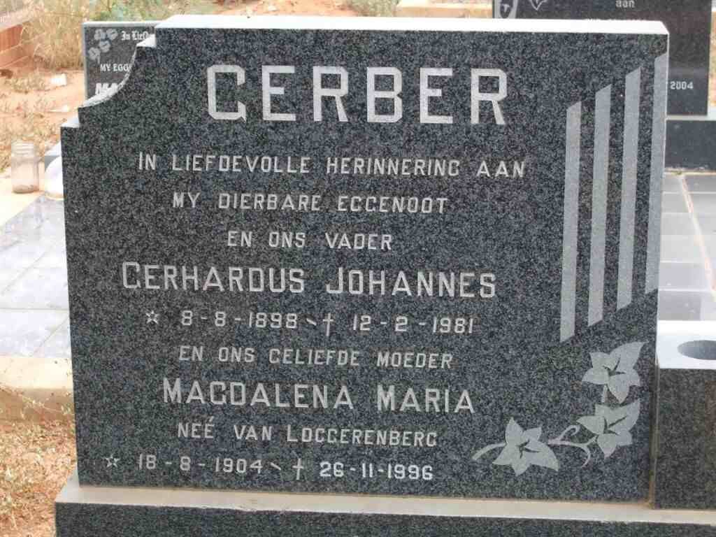 GERBER Gerhardus Johannes 1898-1981 &amp; Magdalena Maria VAN LOGGERENBERG 1904-1996