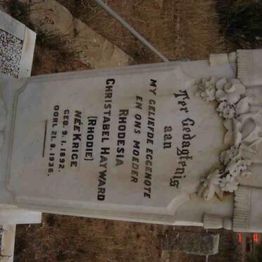 HAYWARD Rhodesia Christabel nee KRIGE 1892-1936