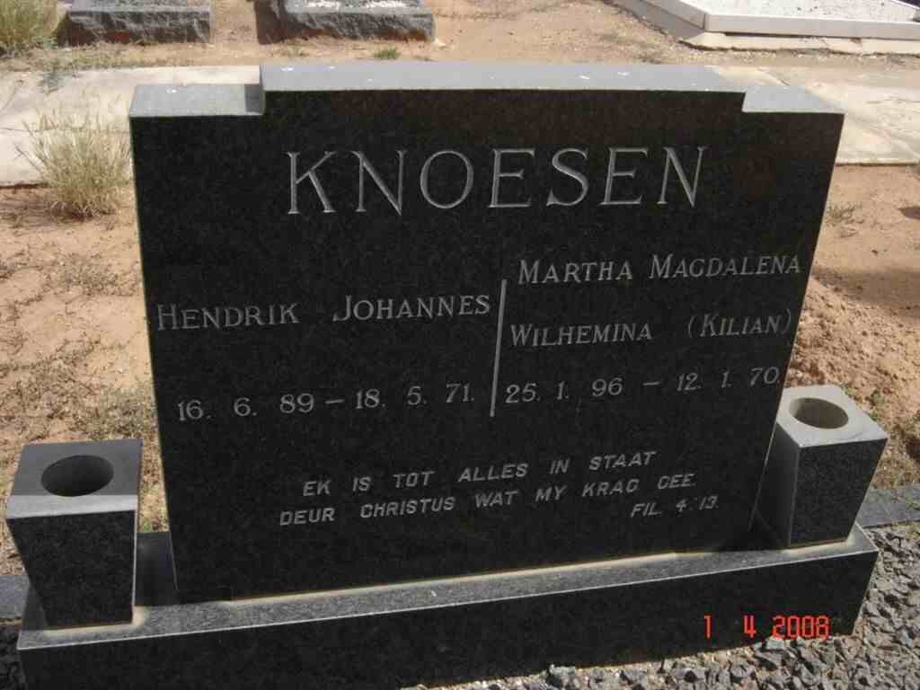 KNOESEN Hendrik Johannes 1889-1971 &amp; Martha Magdalena Wilhemina KILIAN 1896-1970