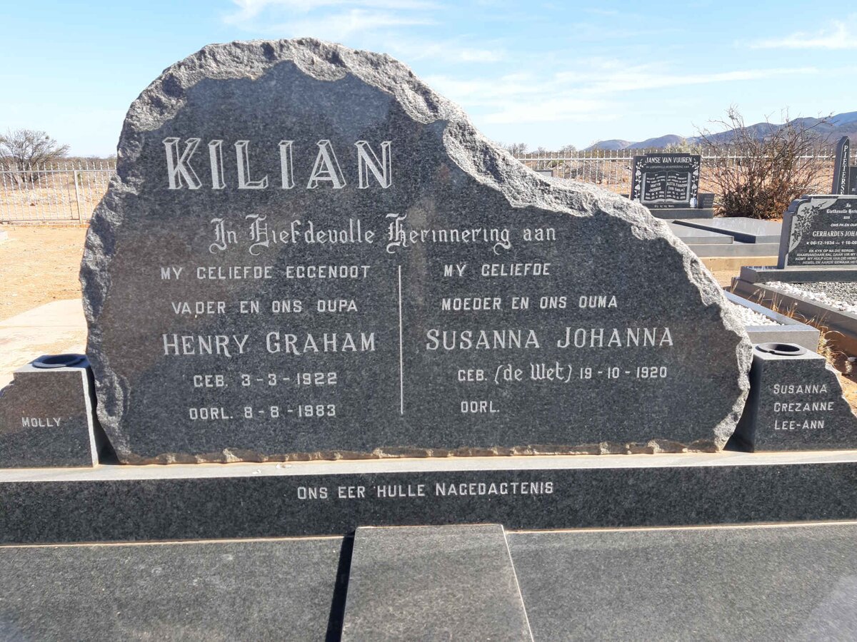 KILIAN Henry Graham 1922-1983 &amp; Susanna Johanna DE WET 1920-