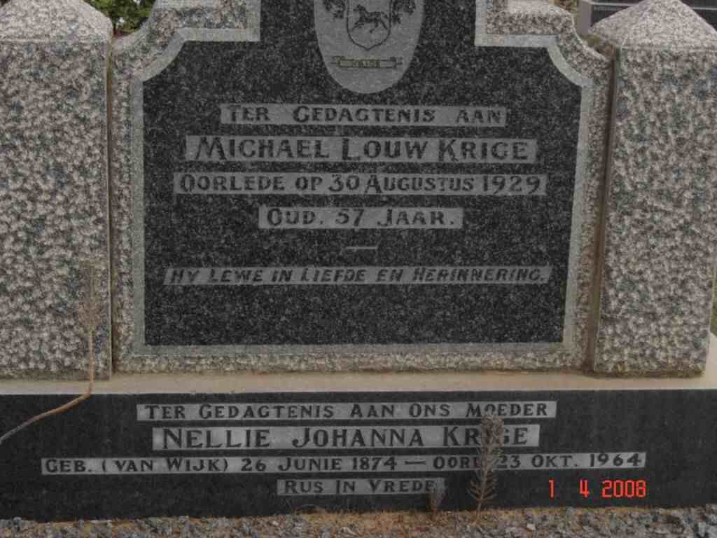 KRIGE Michael Louw -1929 &amp; Nellie Johanna VAN WIJK 1874-1964