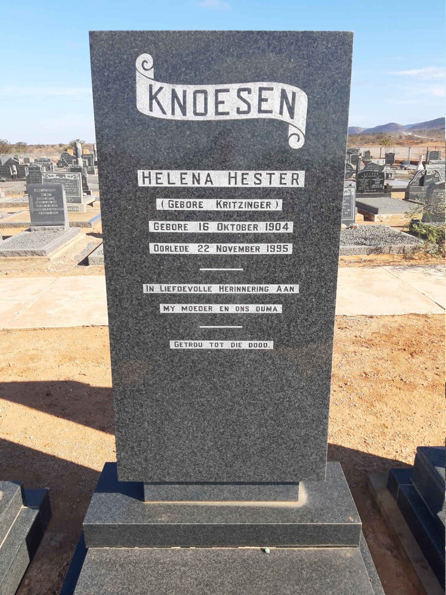 KNOESEN Helena Hester nee KRITZINGER 1904-1995