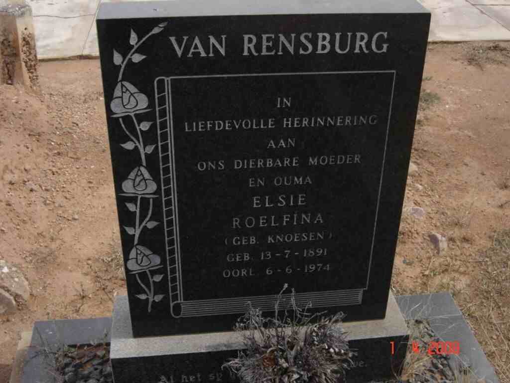 RENSBURG Elsie Roelfina, van nee KNOESEN 1891-1974