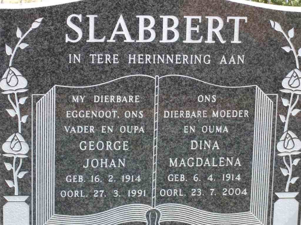 SLABBERT George Johan 1914-1991 &amp; Dina Magdalena 1914-2004