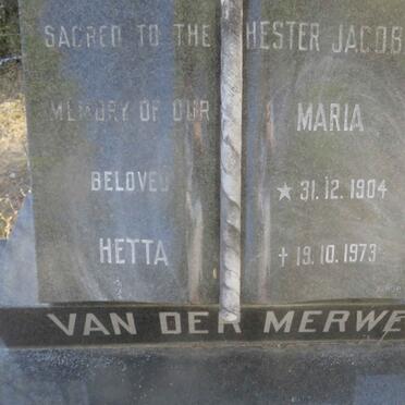 MERWE Hester Jacoba Maria, van der 1904-1973