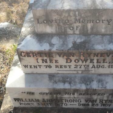 RYNEVELD William Armstrong, van 1870-1956 &amp; Gertie DOWELL -1925