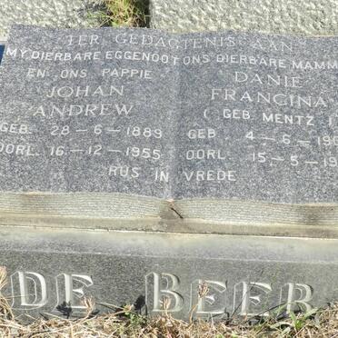 BEER  Johan Andrew, de 1889-1955 &amp; Danie Francina MENTZ 1906-1991