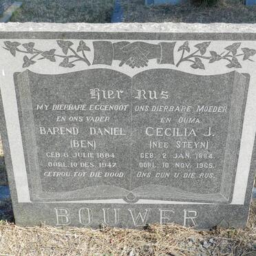 BOUWER Barend Daniel 1884-1947 &amp; Cecilia J. STEYN 1884-1965