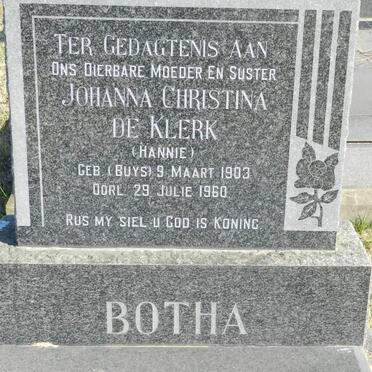 BOTHA Johanna Christina de Klerk nee BUYS 1903-1960