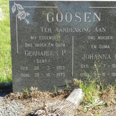 GOOSEN Gerhardus P. 1913-1975 &amp; Johanna C. 1919-1982