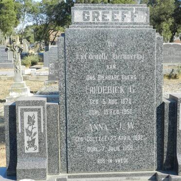 GREEFF Frederick G. 1870-1950 &amp; Anna J.W. COETZEE 1892-1959