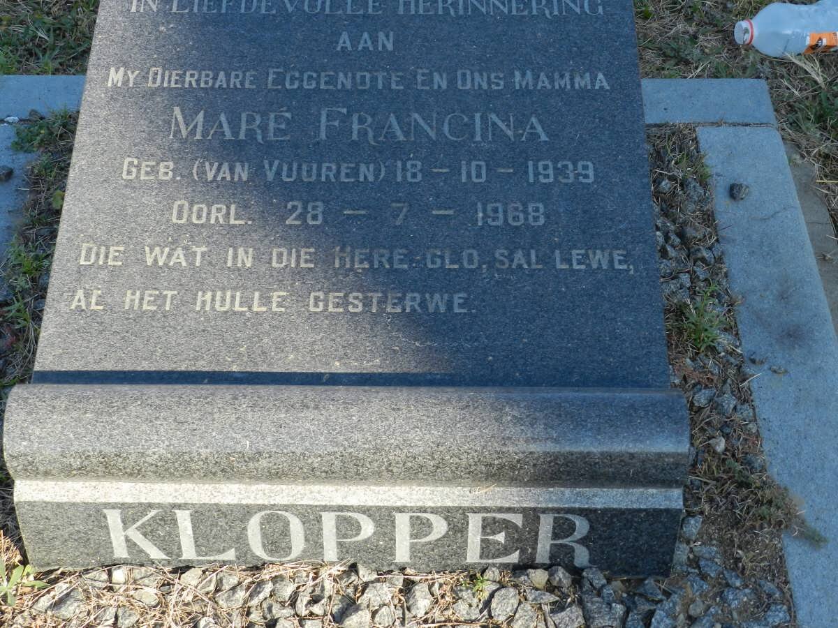 KLOPPER Maré Francina nee VAN VUUREN 1939-1968