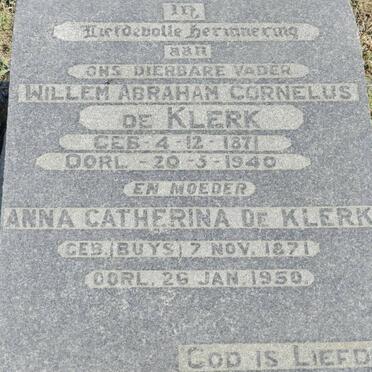 KLERK Willem Abraham Cornelus, de 1871-1940 &amp; Anna Catharina BUYS 1871-1950