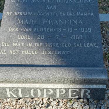 KLOPPER Maré Francina nee VAN VUUREN 1939-1968
