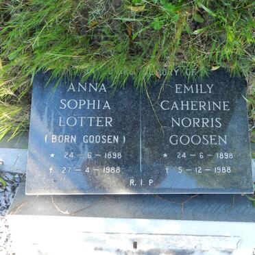 LÖTTER Anna Sophia nee GOOSEN 1898-1988 :: GOOSEN Emily Catherine Norris 1898-1988