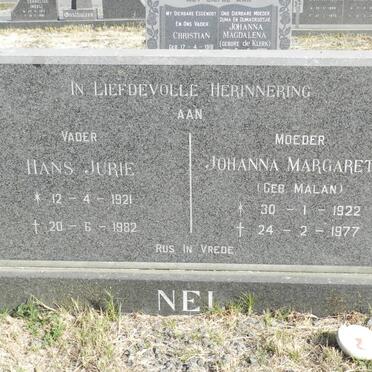 NEL Hans Jurie 1921-1982 &amp; Johanna Margaretha MALAN 1922-1977