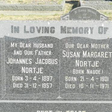 NORTJE Johannes Jacobus 1897-1957 &amp; Susan Margaret NAUDE 1901-1971