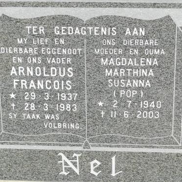 NEL Arnoldus Francois 1937-1983 &amp; Magdalena Marthina Susanna 1940-2003