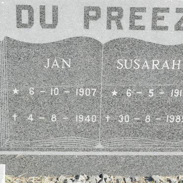PREEZ Jan, du 1907-1940 &amp; Susarah 1911-1985