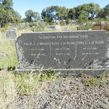 WILKEN Philip J.J. 1882-1918 :: DE KLERK Frans J. 1886-1966 &amp; Tinnie E.J. 1886-1968