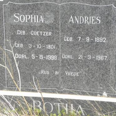 BOTHA Andries 1892-1967 &amp; Sophia COETZER 1901-1998