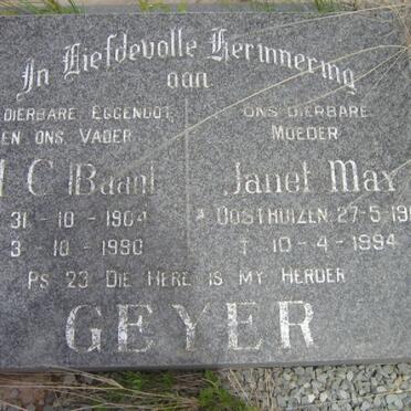 GEYER H.C. 1904-1990 &amp; Janet May OOSTHUIZEN 1910-1994