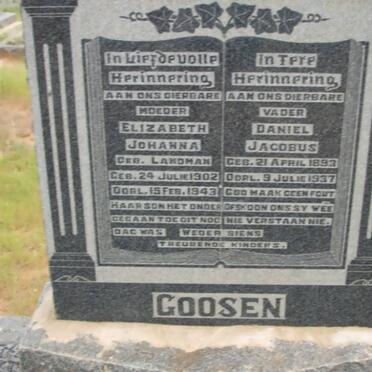 GOOSEN Daniel Jacobus 1893-1937 &amp; Elizabeth Johanna LANDMAN 1902-1943