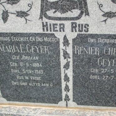 GEYER Renier Christiaan 1869-1951 &amp; Maria E. JORDAAN 1884-1949