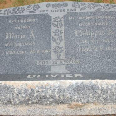 OLIVIER Philippus A. 1883-1962 &amp; Maria A. ANDERSON 1890-1967