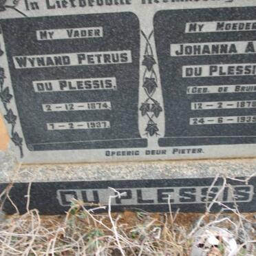 PLESSIS Wynand Petrus, du 1874-1937 &amp; Johanna A.S. DE BRUIN 1878-1935